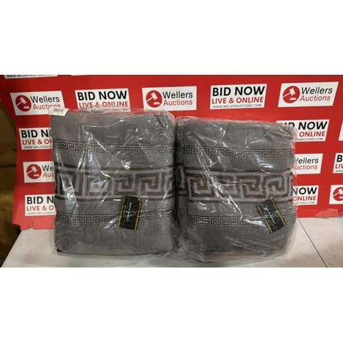 3262 - 2 PACKS OF 3 CHARCOAL GREEK BATH SHEETS 90CM X 150CM