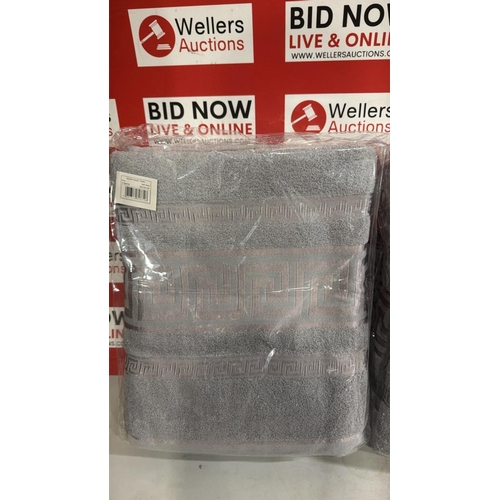 3263 - 2 PACKS OF 3 GREY GREEK BATH SHEETS 90CM X 150CM