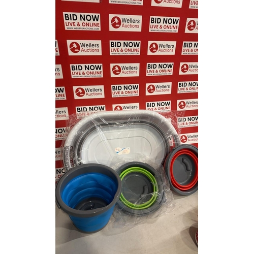 3286 - FOLDING LAUNDRY BASKET & 3X COLLAPSIBLE BUCKETS