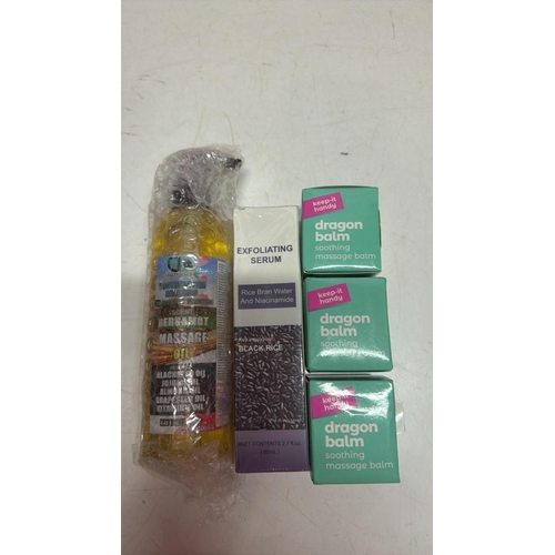 3363 - BERGAMOT MASSAGE OIL / EXFOLIATING SERUM / 3X DRAGON BALMS