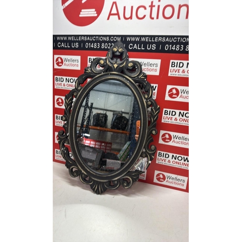 3377 - SMALL WOODEN ORNATE MIRROR