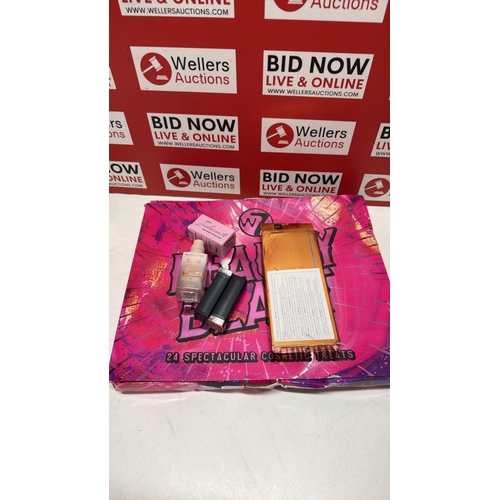 3385 - COSMETIC BUNDLE INC W7 ADVENT CALENDAR/ IRIDESCENT/  REVOLUTION FOUNDATION / LIPSTICK/ EYE PALETTE