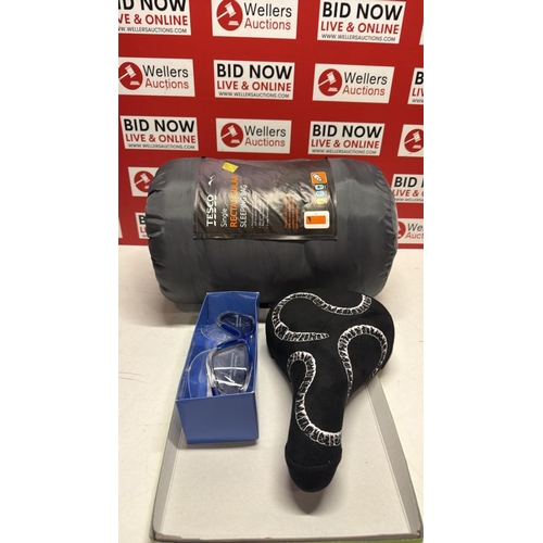 3389 - NEW SINGLE SLEEPING BAG / GOGGLES / BICYCLE SEAT