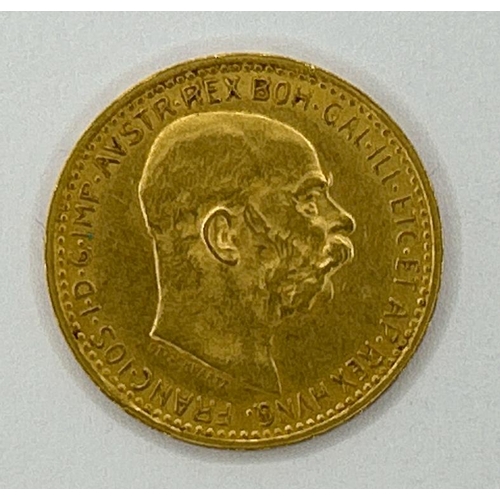 554 - 1910 Austria 10 Corona gold coin, 3.4g / SF