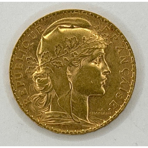 555 - 1906 French 20 Franc gold coin, 6.5g / SF