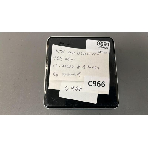 9691 - X1 DESKTOP MINI PC INTEL NUC D34010WYK/ 4GB RAM/ I3-4010U@1.70GHZ/ HD REMOVED / SN: G6YK428001D8