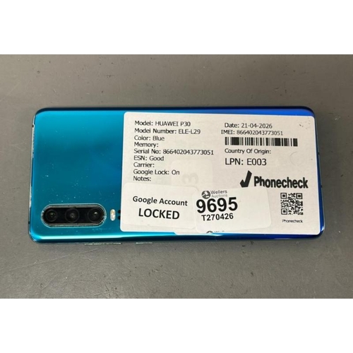 9695 - X1 HUAWEI P30/ ELE-L29/ BLUE/ GOOGLE LOCKED/ IMEI: 866402043773051