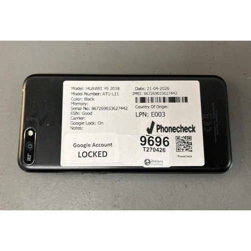 9696 - X1 HUAWEI Y6 2018/ ATU-L11/ BLACK/ GOOGLE LOCKED/ IMEI: 867269033627442