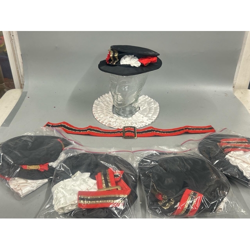 9008 - Five Beefeater costume hats with collar and belt / AN96