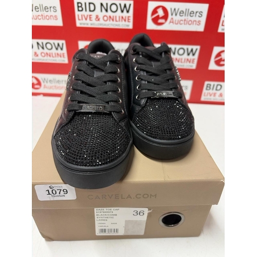 1079 - LADIES NEW CARVELA BLACK TRAINER / SIZE 36