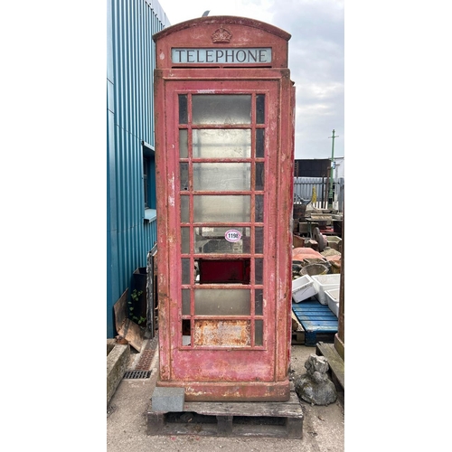 Original K6 british red telephone box, in need of restoration, approx. 245cm h x 90cm w x 90cm d, extra glass and signs available
