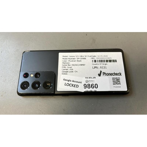 9860 - X1 SAMSUNG GALAXY S21 ULTRA 5G DUAL/ SM-G998B/ PHANTOM BLACK/ GOOGLE LOCKED/ IMEI: 350559002244839