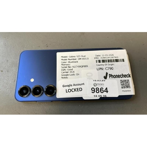 9864 - X1 SAMSUNG GALAXY S25 DUAL/ SM-S931B/ BLUE BLACK/ GOOGLE LOCKED/ IMEI: 354802941987969