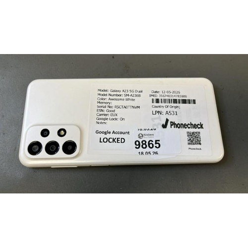 9865 - X1 SAMSUNG GALAXY A23 5G DUAL/ SM-A236B/ AWESOME WHITE/ GOOGLE LOCKED/ IMEI: 356740314783888