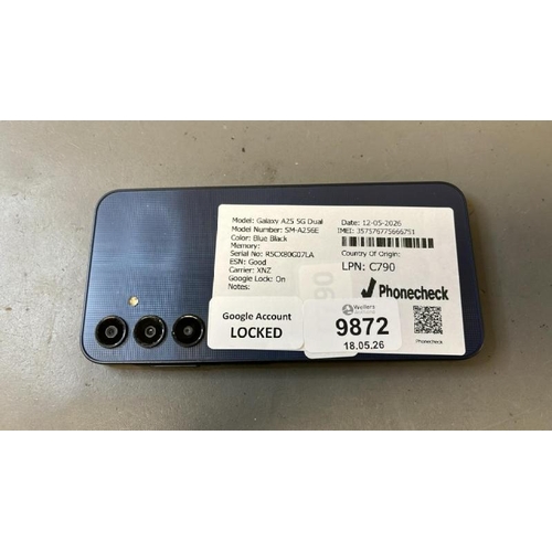 9872 - X1 SAMSUNG GALAXY A25 5G DUAL/ SM-A256GE/ BLUE BLACK/ GOOGLE LOCKED/ IMEI: 357576775666751