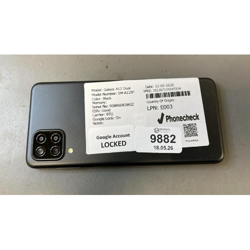 9882 - X1 SAMSUNG GALAXY A12 DUAL/ SM-A125F/ BLACK/ GOOGLE LOCKED/IMEI: 352307134347254