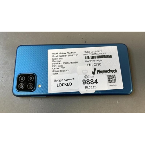9884 - X1 SAMSUNG GALAXY A12 DUAL/ SM-A125F/ BLUE/ GOOGLE LOCKED/ IMEI: 358024393091606