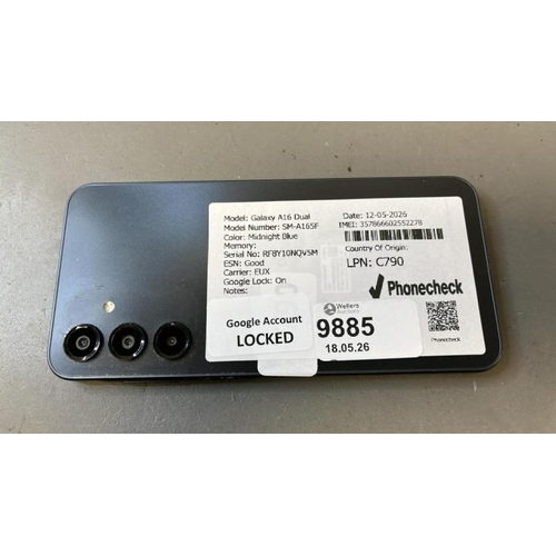9885 - X1 SAMSUNG GALAXY A16 DUAL/ SM-A165F/ MIDINGHT BLUE/ GOOGLE LOCKED/ IMEI: 357866602552278