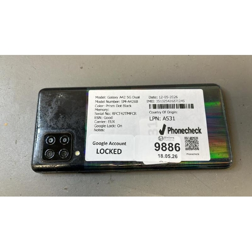 9886 - X1 SAMSUNG GALAXY A42 5G DUAL/SM-A426B/ PRISM DOT BLACK/ GOOGLE LOCKED/IMEI: 351325420271245 - SCREE... 