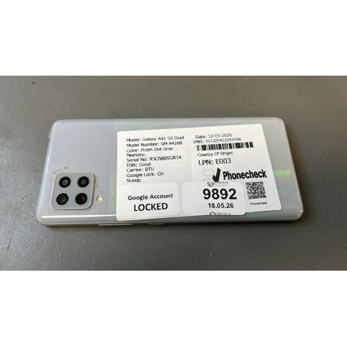 9892 - X1 SAMSUNG GALAXY A42 5G DUAL/ SM-A426B/ PRISM DOT GRAY/ GOOGLE LOCKED/ IMEI: 351325422593406 - SCRE... 
