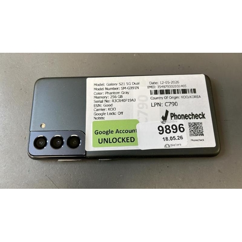 9896 - X1 SAMSUNG GALAXY S21 5G DUAL/ SM-G991N/ PHANTOM GRAY/ 256GB/ GOOGLE LOCKED/ IMEI: 354879302031405 -... 