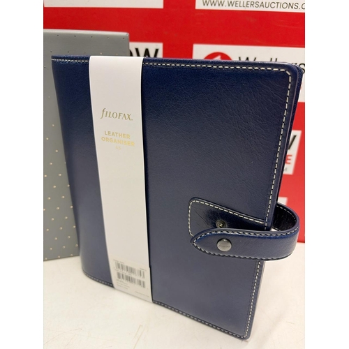 3136 - NEW FILOFAX LEATHER A5 ORGANISER IN NAVY BLUE