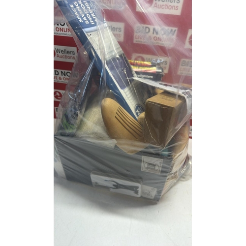 3158 - LARGE BAG OF ASSORTED HOUSEHOLD ITEMS INC FIRELIGHTERS, CHOPPING BOARD, SEAL WRAPS, CLARKS WOODEN SH... 