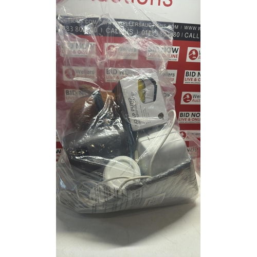 3159 - LARGE BAG OF ASSORTED HOUSEHOLD ITEMS INC HOTEL CHOCOLATE, LAMP, SPONGE CADDY, TRAVEL BOTTLES