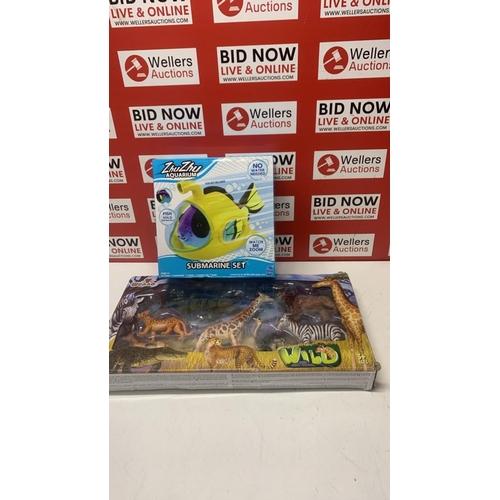 3308 - ZHU -ZHU AQUARIUM BATH TOY SUBMARINE SET & WENNO WILD ANIMALS SAFARI SET