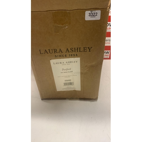 3322 - NEW LAURA ASHLEY DURFORD 3 LIGHT SEMI FLUSH CEILING LIGHT FITTING