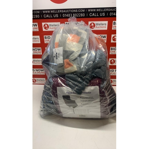 3341 - BUNDLE OF HOUSEHOLD ITEMS INCLUDING HOT WATER BOTLES, CUSHIONS, BATH MATS, CHAIR PROTECTORS