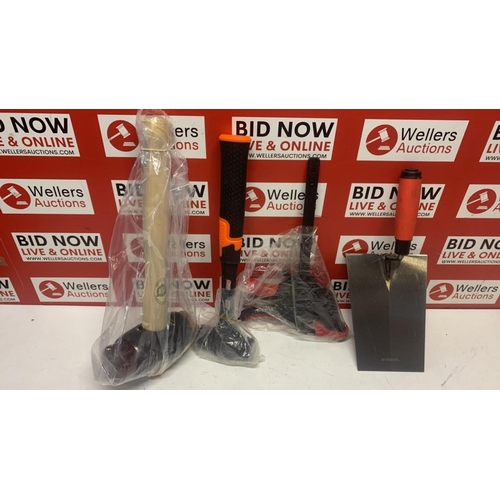 3348 - TOOL SET BUNDLE INCLUDING MALLET, HAMMER, MIXING TROWEL