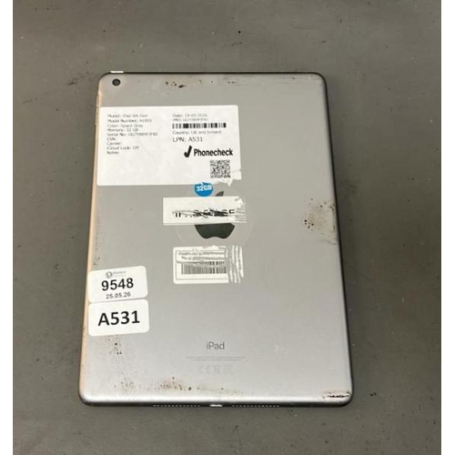 9548 - X1 APPLE IPAD 6TH GEN/ A1893/ SPACE GRAY/ 32GB/ I-CLOUD UNLOCKED/ IMEI: GG7Y889FJF8J