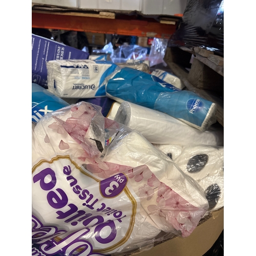 18 - PALLET OF MIXED TOILET ROLL, INCONTINENCE PAD AND MORE