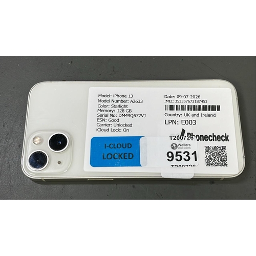 9531 - APPLE IPHONE 13 / A2633 / STARLIGHT/128GB / IMEI-353357673187453 (I-CLOUD LOCKED)