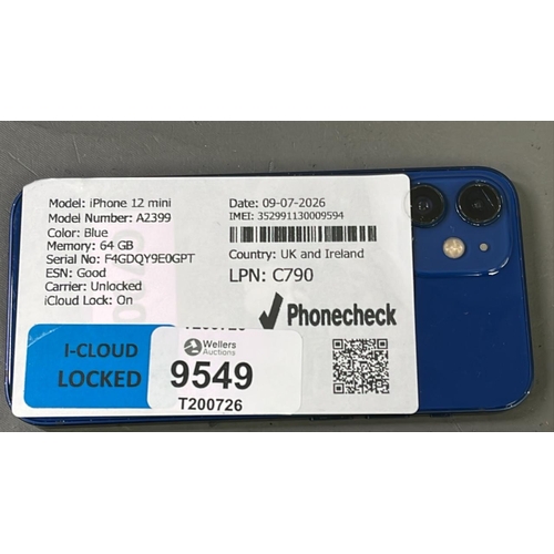 9549 - APPLE IPHONE 12 MINI / A2399 / BLUE/64GB / IMEI-352991130009594 (I-CLOUD LOCKED)