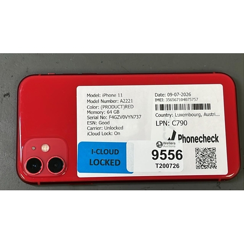 9556 - APPLE IPHONE 11 / A2221 / RED / 64 / IMEI-356567104075757 (I-CLOUD LOCKED)
