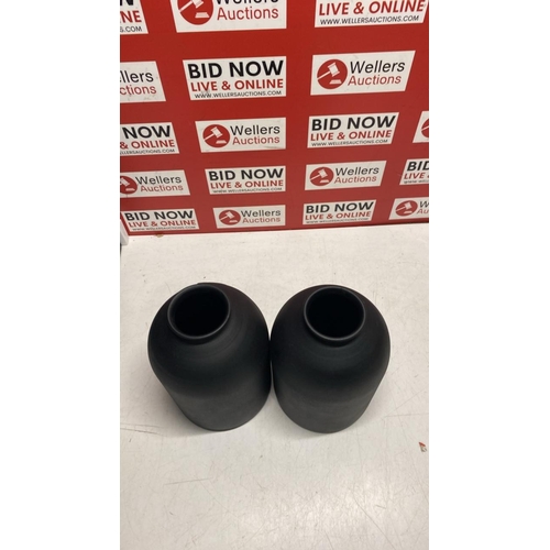 3050 - 2X NEW TEXTURED BLACK IRON VASES