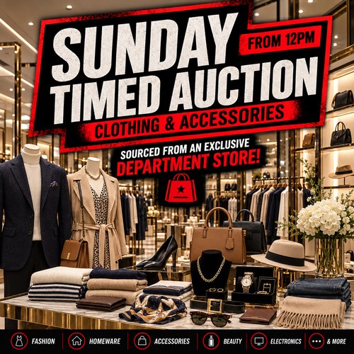 WELCOME TO OUR TIMED AUCTION!

*All goods are “sold as seen” and carry no guarantee or warranty.

*The descriptions and images are a guideline only.

*We do not guarantee that any item is complete with accessories or in full working order. The stock we are selling in the main is unclaimed property and retail returns.

*Please either come and view or submit a condition report.

For payment and collection terms please visit our important sale information.

Happy bidding!