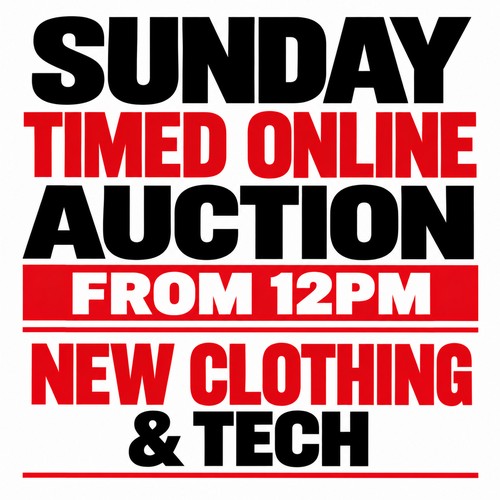 WELCOME TO OUR TIMED AUCTION!

*All goods are “sold as seen” and carry no guarantee or warranty.

*The descriptions and images are a guideline only.

*We do not guarantee that any item is complete with accessories or in full working order. The stock we are selling in the main is unclaimed property and retail returns.

*Please either come and view or submit a condition report.

For payment and collection terms please visit our important sale information.

Happy bidding!