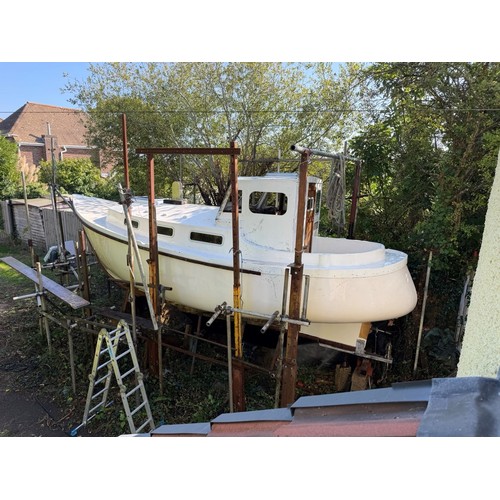 IP (ISLAND PLASTICS) 23FT MOTOR CRUISER PROJECT BOAT, 65% COMPLETE. THIS BOAT HAS NEVER BEEN IN THE WATER, THE HULL PURCHASED NEW IN 1970. THE SUPERSTRUCTURE WAS PURCHASED IN THE 1990'S. THE SUPERSTRUCTURE IS FULLY ATTACHED TO THE HULL AND KEEP AND PROP SHAFT, ALL INSTALLED. THIS BOAT FEATURES A NEW (WHEN PURCHASED) VOLVO PENT DIESEL ENGINE AND HAS NEVER RUN. THERE ARE MANY ADDITIONAL PARTS INC. MAST, WINCHES, FUEL AND WATER TANKS, STOVE, TOILET ETC. THE BUYER IS RESPONSIBLE FOR TRANSPORT AND REMOVAL, AND IS ENCOURAGED TO TAKE THE SCAFFOLD STRUCTURE. THE BOAT IS LOCATED IN FAWLEY.

FOR FULL VIEWING AND COLLECTION INFORMATION PLEASE SEE THE SALES IMPORTANT INFORMATION.