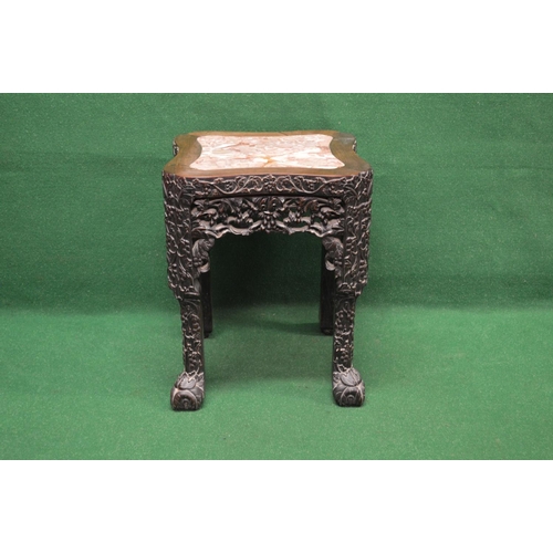 19 - Hardwood marble topped plant stand having shaped top and marble insert with pierced carved frieze, s... 