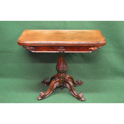 2 - Victorian rosewood card table the top having moulded edge opening to reveal circular red baize playi... 