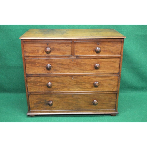 36 - Mahogany chest of drawers the top having moulded edge over two short and three long graduated drawer... 