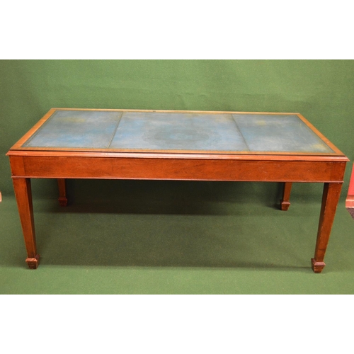 55 - Mahogany library table the top having blue/green leather insert with gilt tool work borders over sin... 