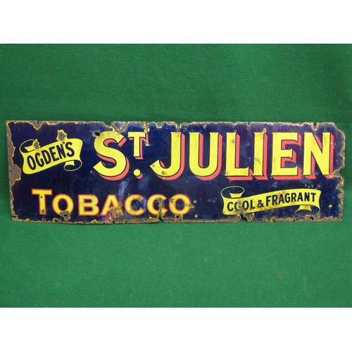 100 - Enamel advertising sign for Ogdens St Julien Tobacco, Cool & Fragrant, yellow and red letters on a d... 