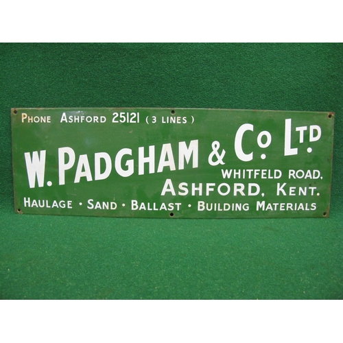 106 - Small enamel sign for W Padgham & Co. Ltd, Whitfeld Road, Ashford, Kent, Haulage, Sand, Ballast, Bui... 