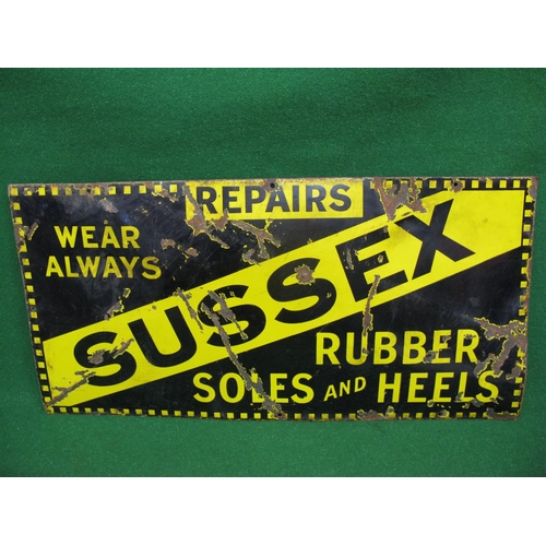 107 - Enamel advertising sign for Repairs, Wear Always Sussex Rubber Soles and Heels, black and yellow - 3... 