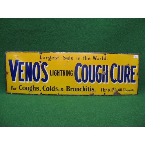 110 - Enamel advertising sign for Veno's Lightning Cough Cure made by Patent Enamel Co. Ltd Birmingham, bl... 