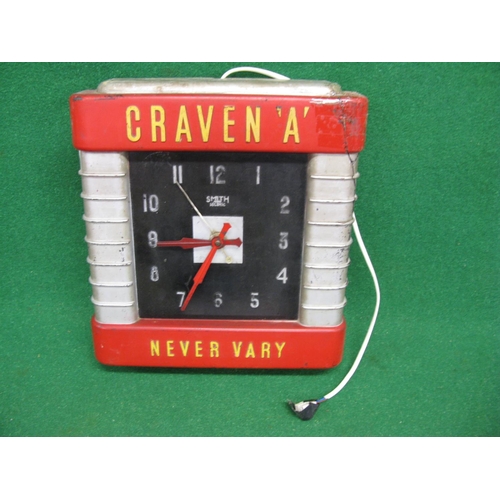 135 - Smith Sectric plastic mains electric wall clock embossed Craven A Never Vary - 13'' x 14.5'' x 2.75'... 